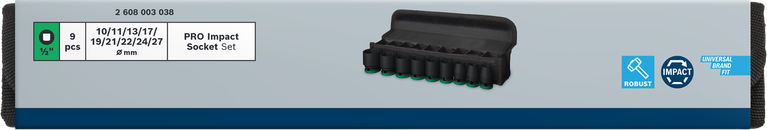 Bosch PRO Impact Socket Set 1/2 inch 9 pieces.