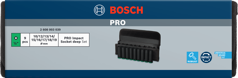 Bosch PRO Impact Socket Set 1/2 inch deep 9 pieces.