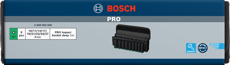 Bosch PRO Impact Socket Set 1/2 inch deep 9 pcs.