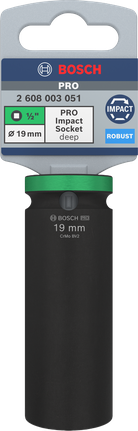 Bosch PRO Impact Socket 1/2 inch 19 mm deep.