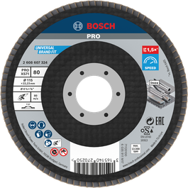 Bosch PRO X571 Flap Disc 115mm G80 for metal grinding.