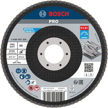 Bosch PRO X571 Flap Disc 125 mm G40 for metal grinding.