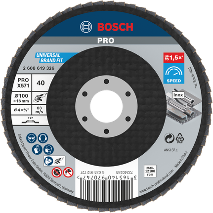 Bosch PRO X571 flap disc 100 mm G40 for metal.