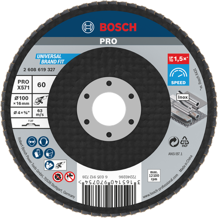 Bosch PRO X571 Flap Disc G60 for metal sanding.