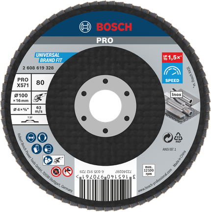 Bosch PRO X571 flap disc, 100 mm G80 for metal.