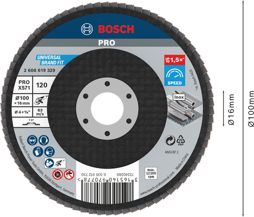 Bosch PRO X571 flap disc 100mm G120 for metal.