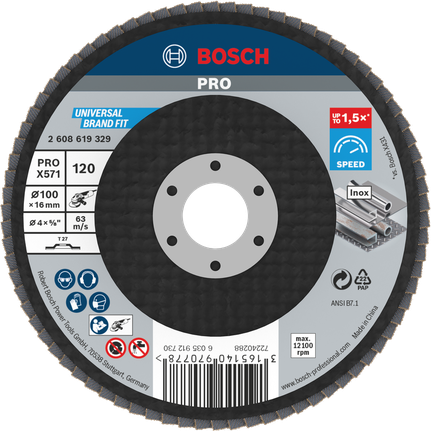 Bosch PRO X571 Flap Disc, 100 mm diameter, grit 120.
