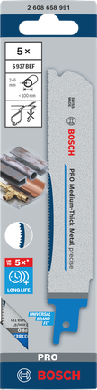 Bosch PRO Medium-Thick Metal 5× S937BEF blades 1.1×25×150 mm.