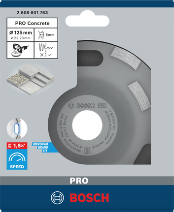 Bosch PRO Concrete Grinding Head 125 mm for fast concrete removal.