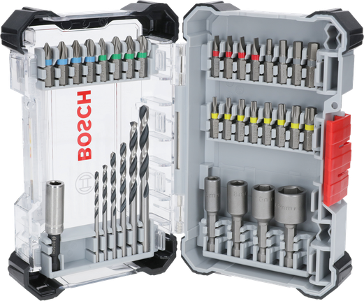 Bosch 35-piece extra hard screwdriver and HSS drill bit set.