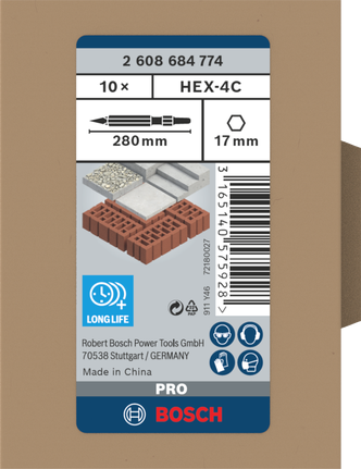 PRO HEX 17-4C Pointed Chisel, 280 mm, 10 pcs Bosch PRO HEX 17-4C pointed chisel 280 mm 10 pcs.