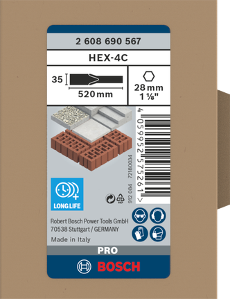 PRO HEX-4C Flat Chisel 28 mm, 35 x 520 mm Bosch PRO HEX-4C flat chisel 28 mm 35×520 mm.