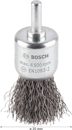 PRO Metal clean End Brush, Straight Shank, 25 x 0.3 mm Bosch PRO Metal clean End Brush, 25 mm crimped wire.