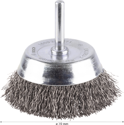 PRO Metal clean Cup Brush, Straight Shank, 70 x 0.2 mm Bosch PRO Metal clean Cup Brush, 70 mm straight shank.