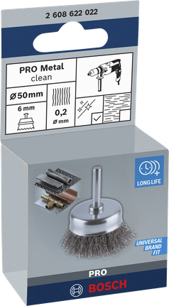 Bosch PRO Metal clean Cup Brush 50 mm for metal cleaning.