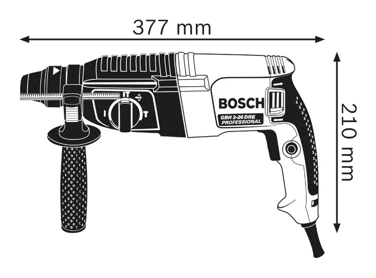 Rotary hammer dimensions.
