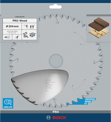 Bosch PRO Wood Circular Saw Blade 254 mm for precise wood cutting.