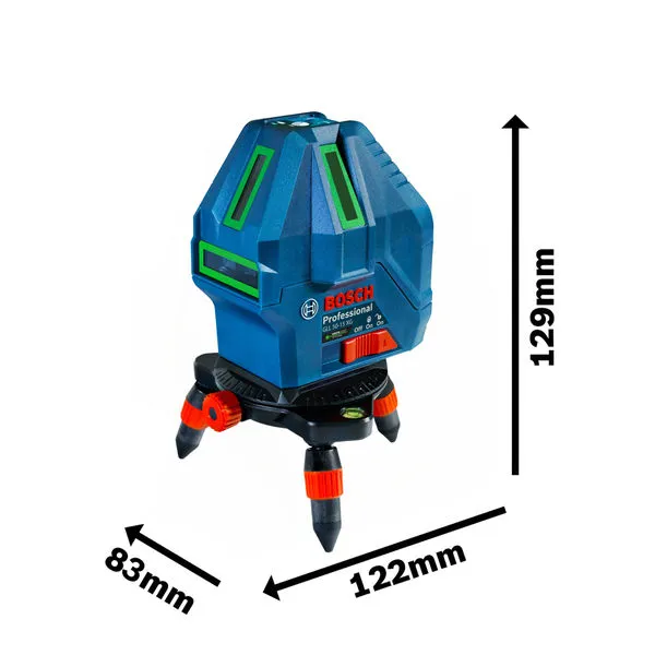 Bosch GLL 50-15 XG laser leveling tool with dimensions.