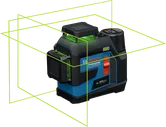 Bosch GLL 12V-100-33 CG laser leveling tool with green lines.