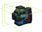 Bosch GLL 12V-100-33 CG laser leveling tool with green lines.