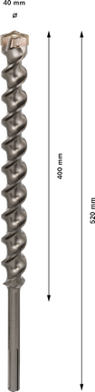 PRO SDS-max-7 Drill Bit, 40x400x520 mm Bosch PRO SDS-max-7 Drill Bit, 40 mm diameter.