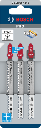 Bosch PRO Plastics PVC clean T102H jigsaw blades 3 pack.