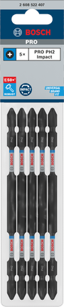 PRO Softwood and Stainless Steel Long Groove Double-Ended Impact Bit, PH2, 150 mm, 5 pcs Bosch PRO PH2 150 mm double-ended impact bits 5-pack.