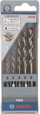 PRO Metal HSS-G Hex Twist Drill Bit Set, 5 pcs Bosch PRO Metal HSS-G hex drill bit set, 5 pcs.