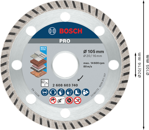 Bosch PRO Multi Material Diamond Disc 105 mm for cutting.