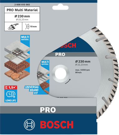 PRO Multi Material Diamond Disc, 230 x 22.23 mm Bosch PRO Multi Material Diamond Disc 230×22.23 mm.