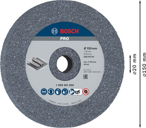 PRO Metal Grinding Wheel, 150 x 20 x 20 mm, G60 Bosch PRO Metal Grinding Wheel 150x20x20 mm G60.