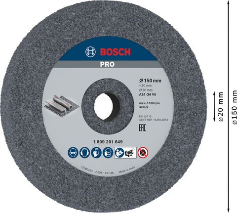 PRO Metal Grinding Wheel, 150 x 20 x 20 mm, G24 Bosch PRO Metal Grinding Wheel 150 x 20 x 20 mm for metal.