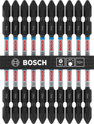 PRO Softwood and Stainless Steel Long Groove Double-Ended Impact Bit, PH2, 110 mm, 10 pcs Bosch PRO Softwood and Stainless Steel impact bit set PH2 110mm.