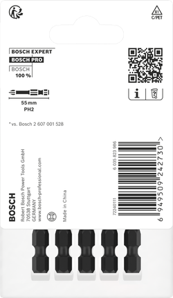 Bosch PH2 55 mm Phillips bits 5-pack.