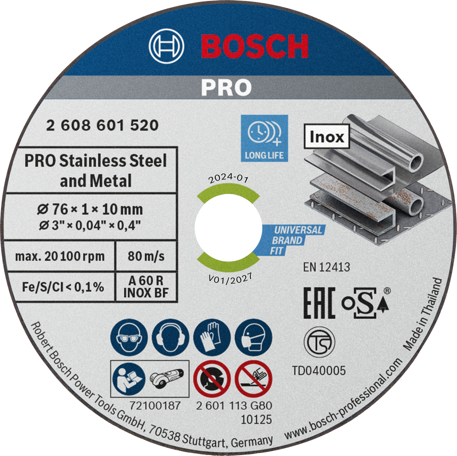 Bosch PRO stainless steel and metal cutting disc 76x1x10 mm.