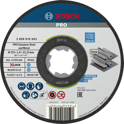 Bosch PRO stainless steel and metal X-Lock cutting disc.