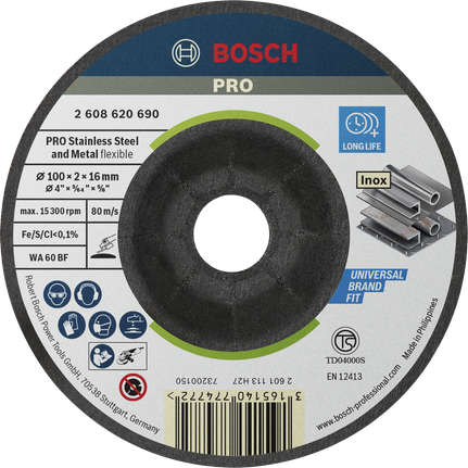 Bosch PRO Semi-Flexible Grinding Disc for stainless steel.