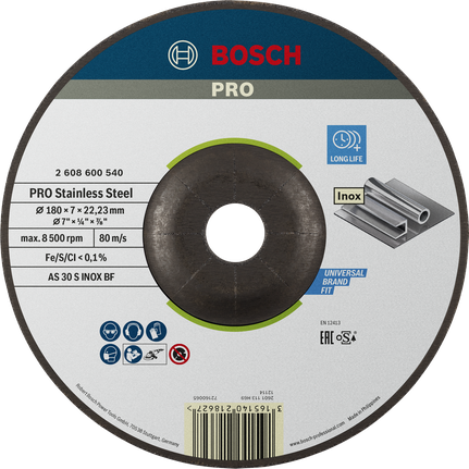 Bosch PRO Stainless Steel Grinding Disc 180 x 7 mm for Inox.