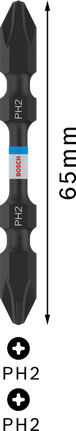 PRO Softwood and Stainless Steel Long Groove Double-Ended Impact Bit, PH2, 65 mm, 2 pcs Bosch PRO 65mm double-ended PH2 impact bit for softwood.