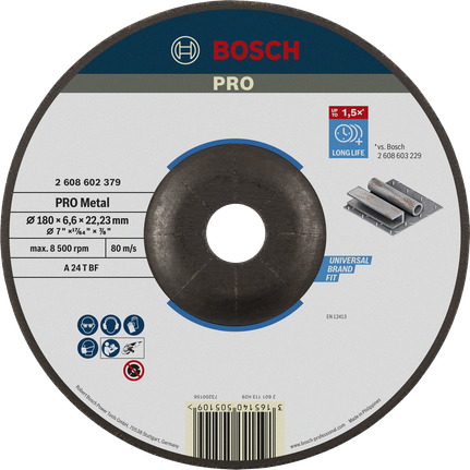 Bosch PRO Metal Grinding Disc A 24 P BF 180 x 6.6 x 22.23 mm.