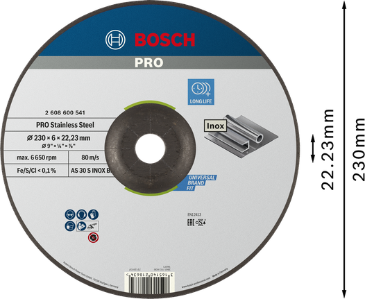 Bosch PRO stainless steel grinding disc, 230 mm.