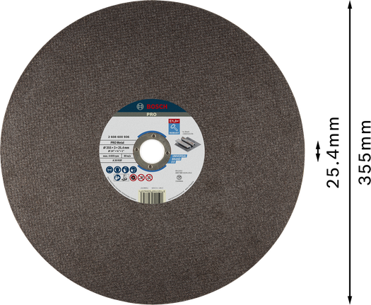 PRO Metal Cutting Disc, 355 x 3 x 25.4 mm Bosch PRO Metal Cutting Disc 355mm for universal use.