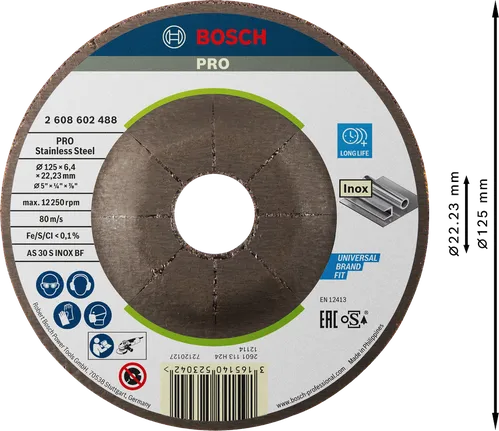Bosch PRO stainless steel grinding disc 125 x 6 x 22.23 mm.
