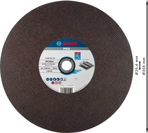 PRO Metal Cutting Disc, 355 x 3 x 25.4 mm Bosch PRO Metal Cutting Disc 355 x 3 x 25.4 mm.