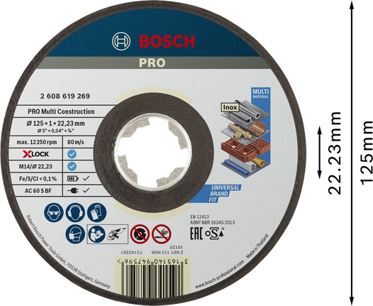 Bosch PRO Multi Material X-Lock cutting disc 125mm.