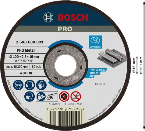 Bosch PRO Metal Bonded Cutting Disc 100 x 2.5 x 16 mm.