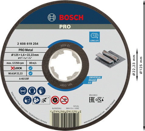 Bosch PRO Metal Bonded Cutting Disc 125 x 1.6 x 22.23 mm X-Lock.