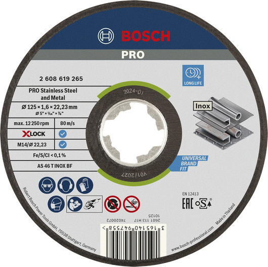 PRO Stainless Steel and Metal Bonded Cutting Disc Bosch PRO stainless steel cutting disc X-Lock 125 mm.