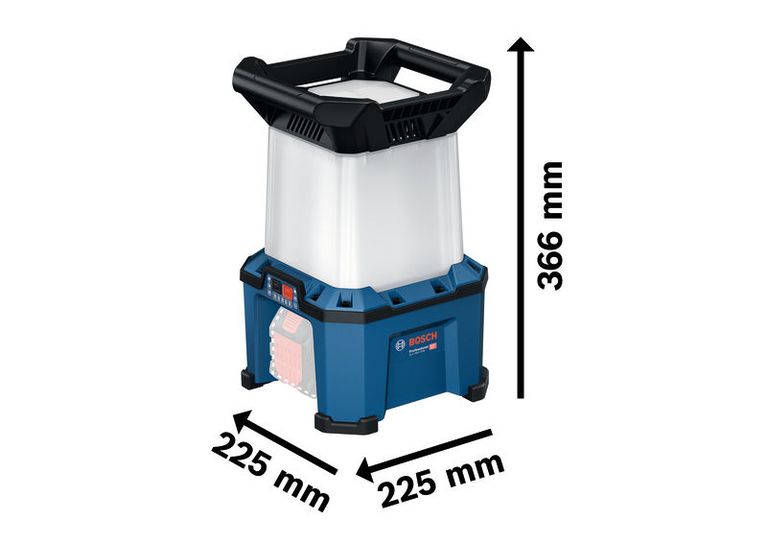 Bosch GLA 18VH-7500 cordless jobsite light, 366 mm tall.