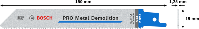 PRO Metal Demolition S1125VF Blade, 1.25 x 19 x 225 mm, 5 pcs Bosch PRO Metal Demolition S1125VF blade, 225 mm length.